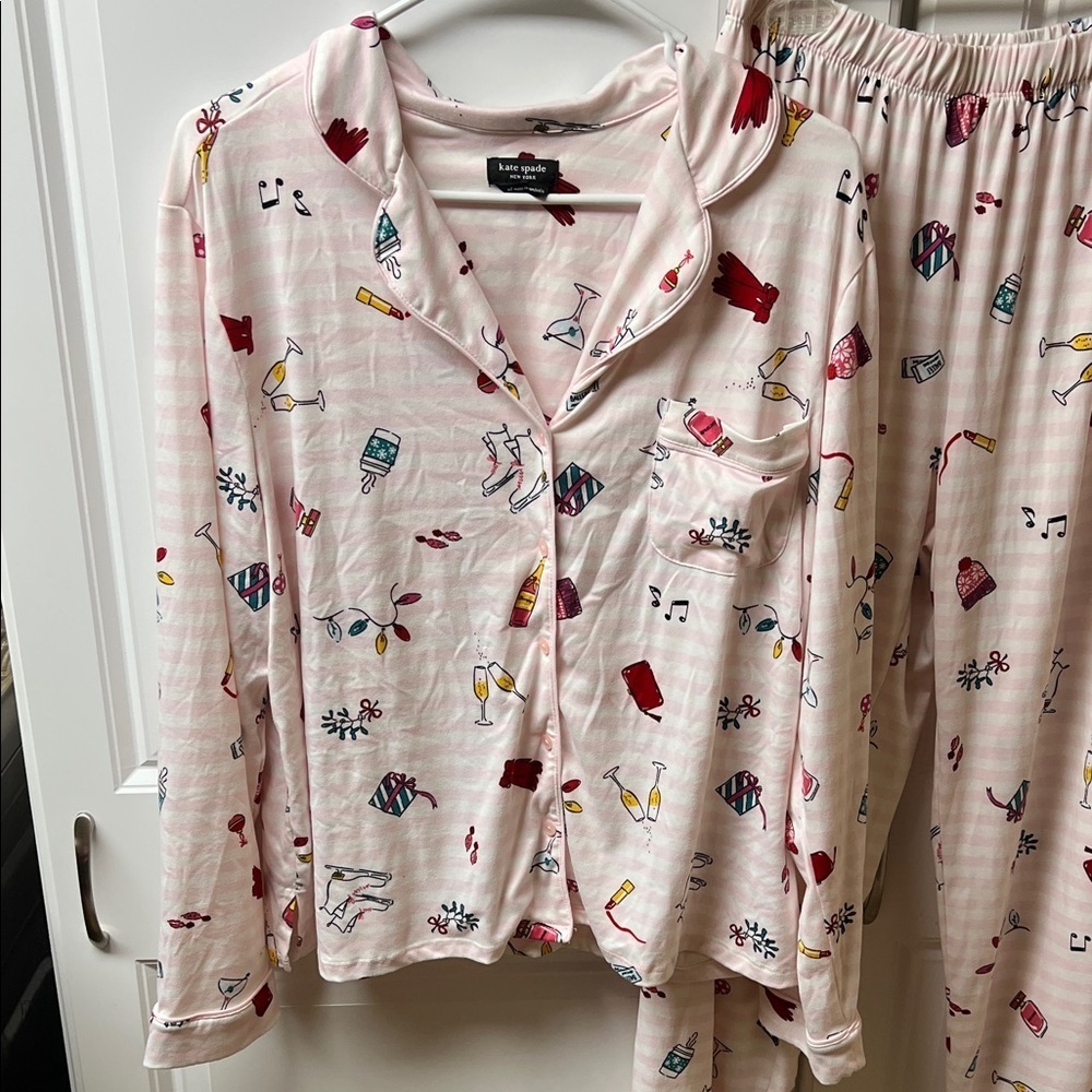 Kate Spade Pink Pajama Set, Womens, Size XL, Christmas Print - Picture 3 of 5